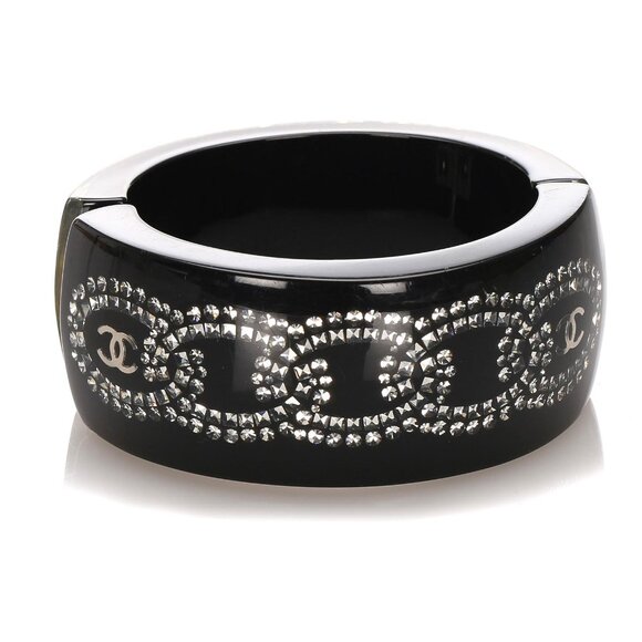 Chanel Black Resin Bangle Crystal CC Accents - Picture 1 of 13